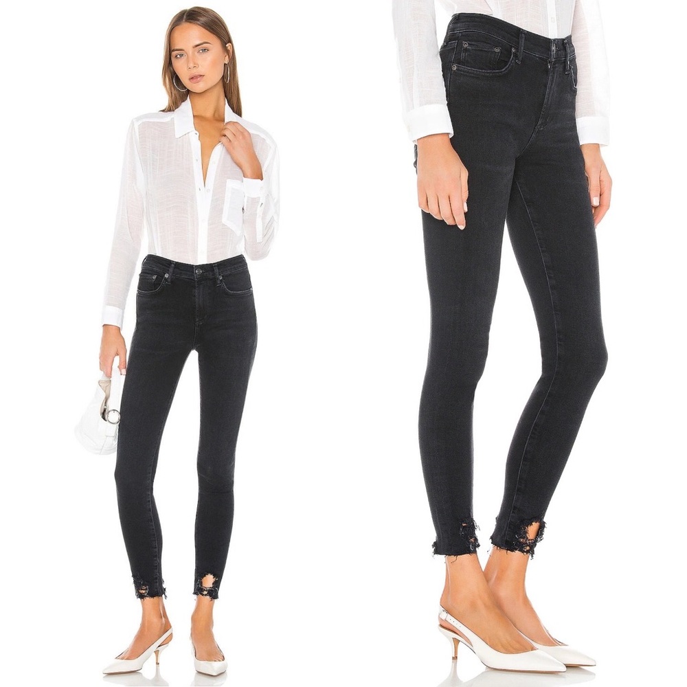 AGOLDE Sophia Distressed Ankle Fray Skinny Jeans in Grey Black